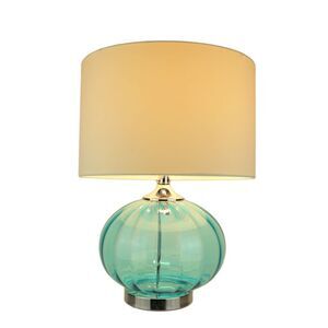 New Port Sea Blue Glass & Metal Table Lamp With Shade 22 Inches